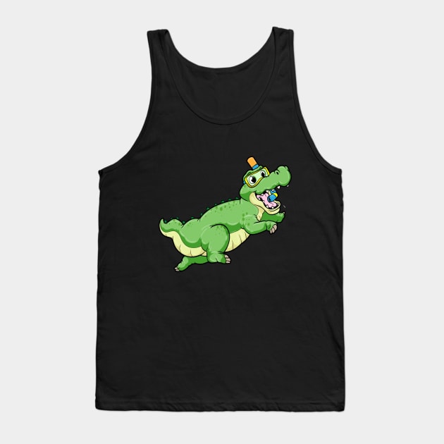 Dinosaur at Swimming with Diving goggles Tank Top by Markus Schnabel